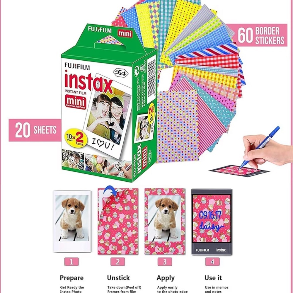 Fujifilm Instax Mini Decorative Border Stickers - Pink Multicolor Assortment